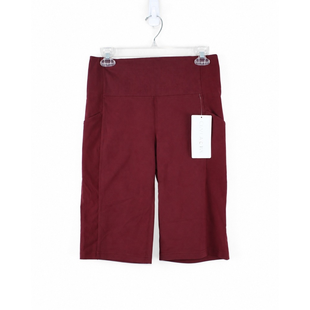 Athleta Excursion Hybrid 11 Short Burgundy High Rise Biker Shorts Size M NWT